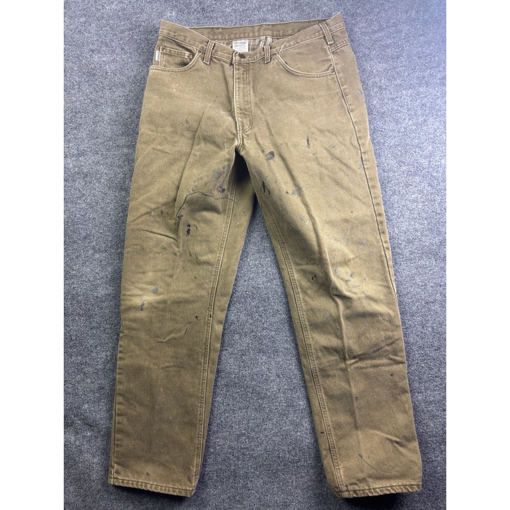 Carhartt Flannel Lined Work Pants Mens 36x34 Brown Distressed B162